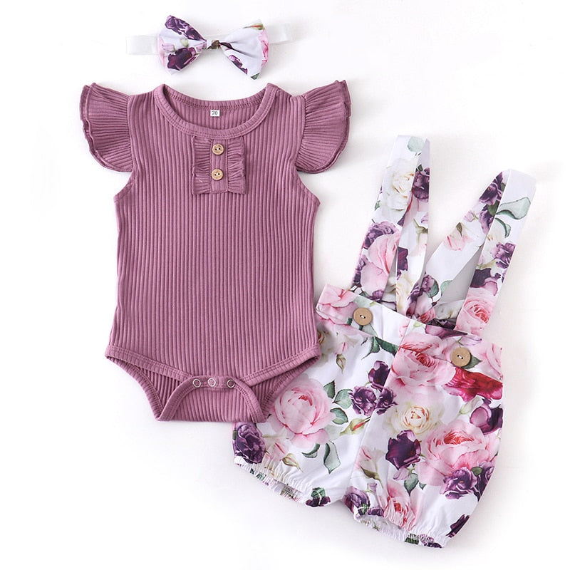 Baby Girl 3pcs Summer Set Romper Outfits